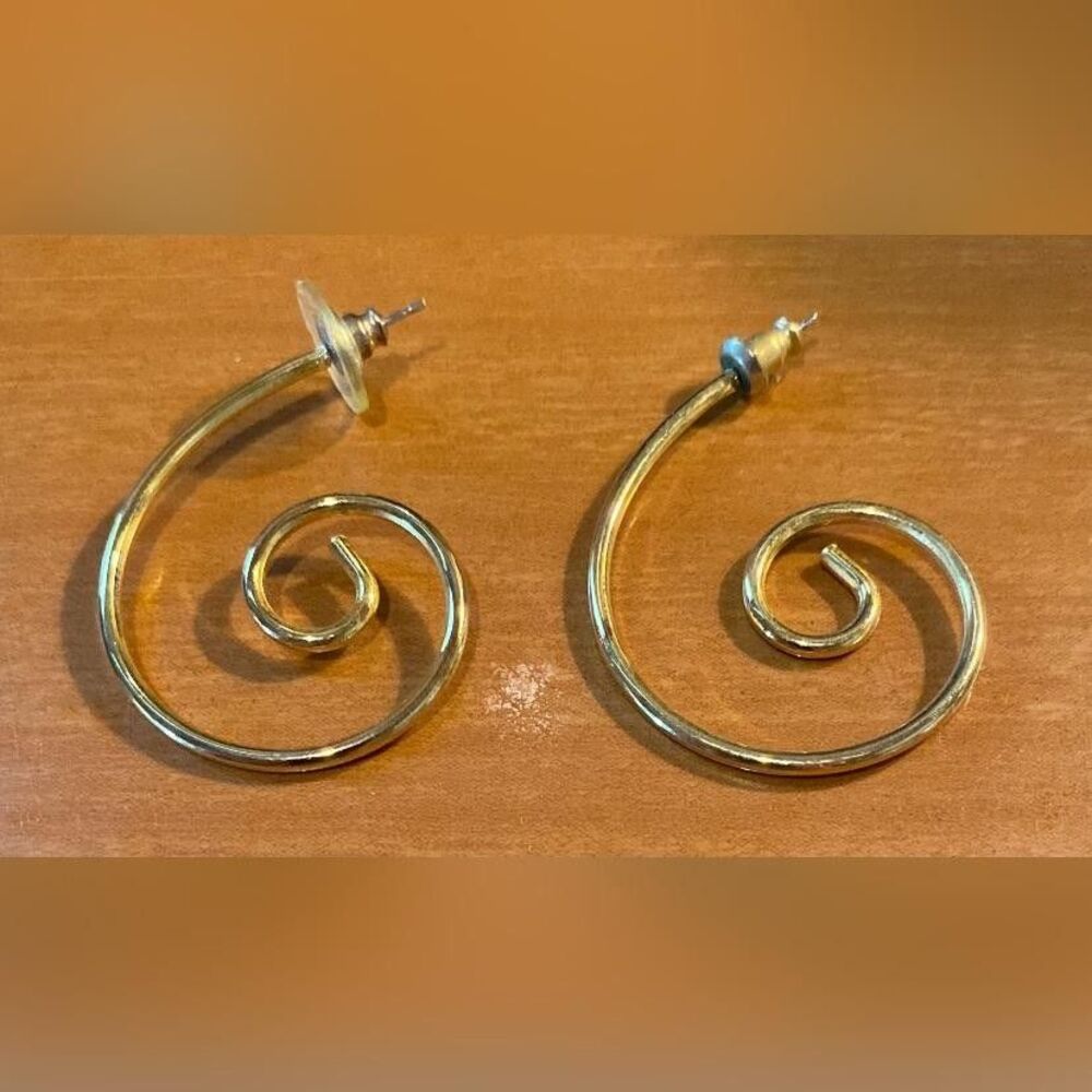 Gold Tone Spiral Hoop Earrings Women’s Swirl Post Butterfly Back Jewelry